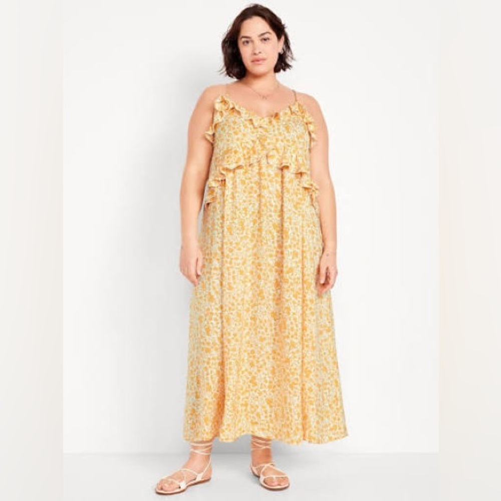 Old Navy Floral Yellow Ruffle Maxi Dress